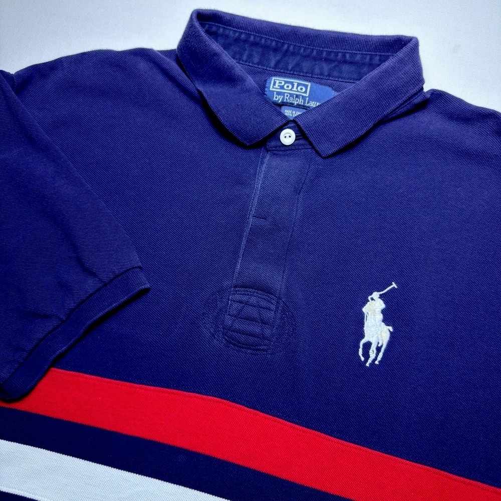 Vintage Polo Ralph LaurenXL Navy Blue Red Big Pony Preppy Faded Y2k Rugby Shirt